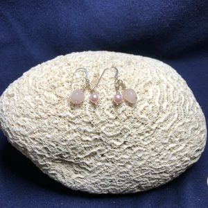 Handcrafted Sterling silver earrings with rose quartz, and pink Swarovsk…